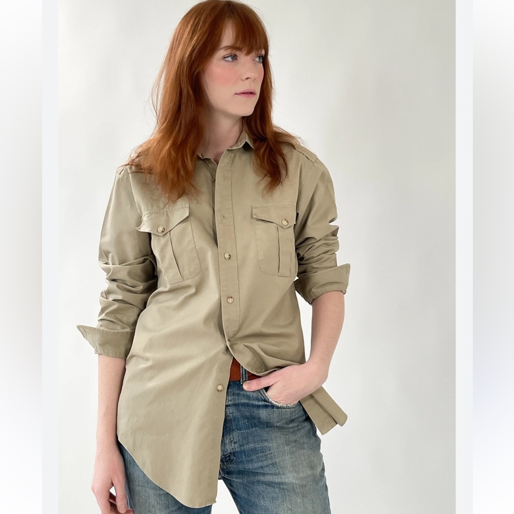 Lauren Ralph Lauren Beige Button-Down Utility Shirt